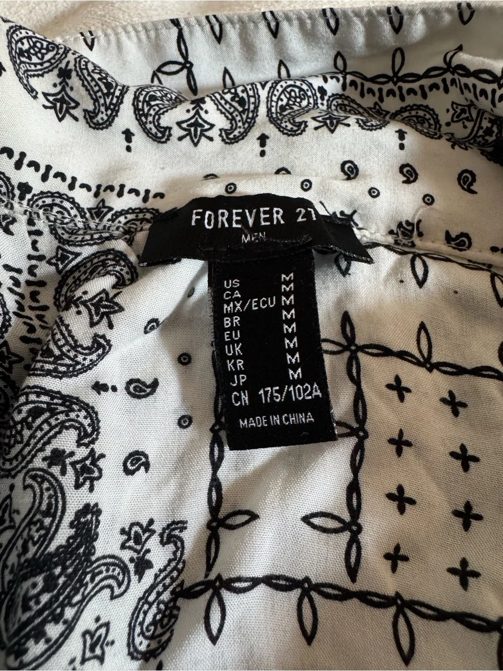 Forever 21 White Button-Down Shirt with Black Paisley Print